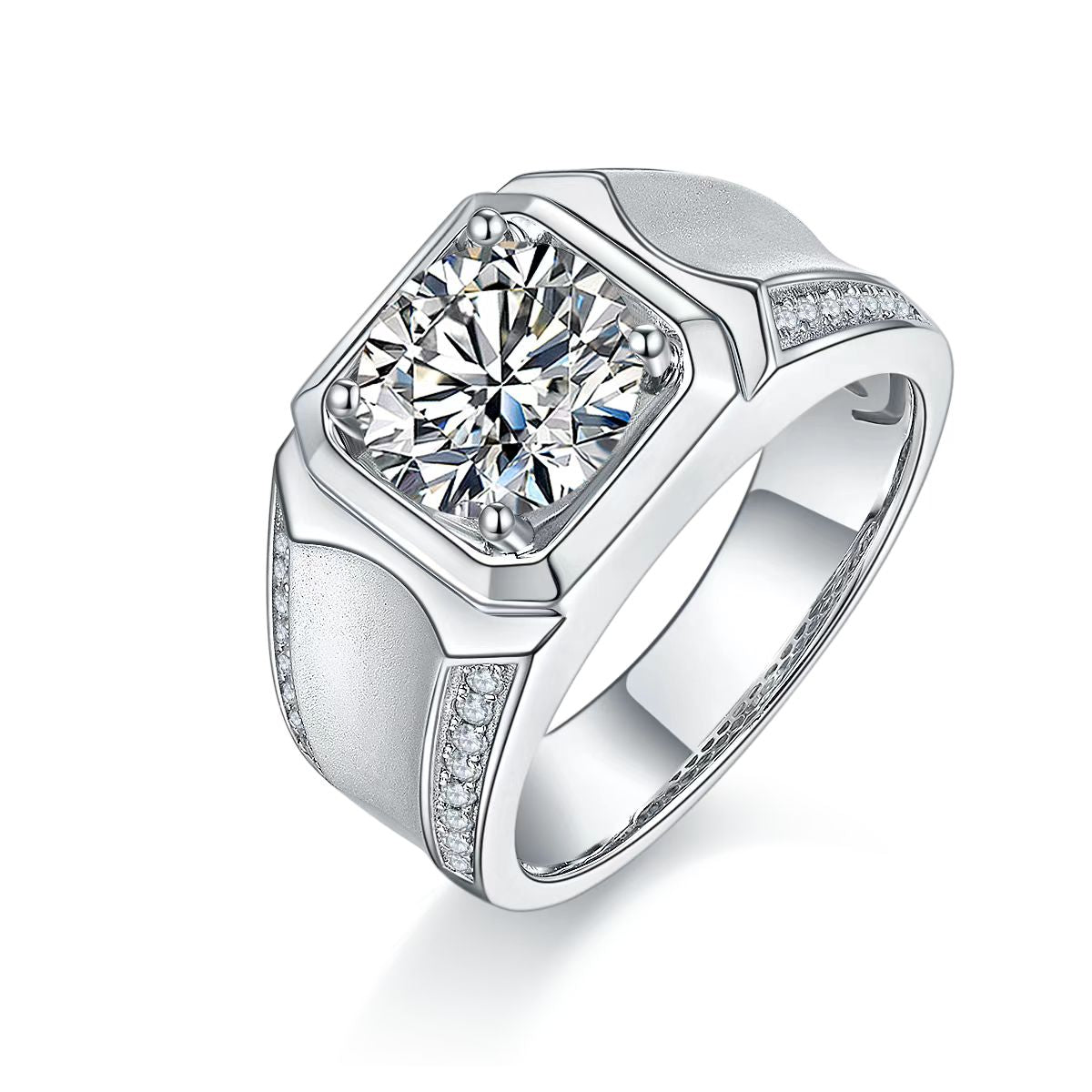 3.0Ct 9MM Round Mossanite Men Ring |18K White Gold-Plated S925 Silver, Custom Available