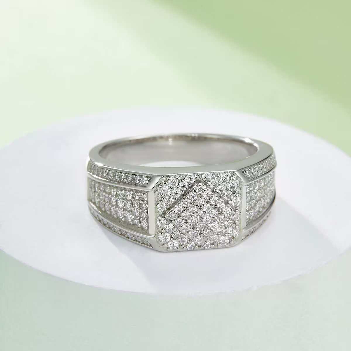 0.94ct Round Mossanite Men Ring |18K White Gold-Plated S925 Silver, Custom Available