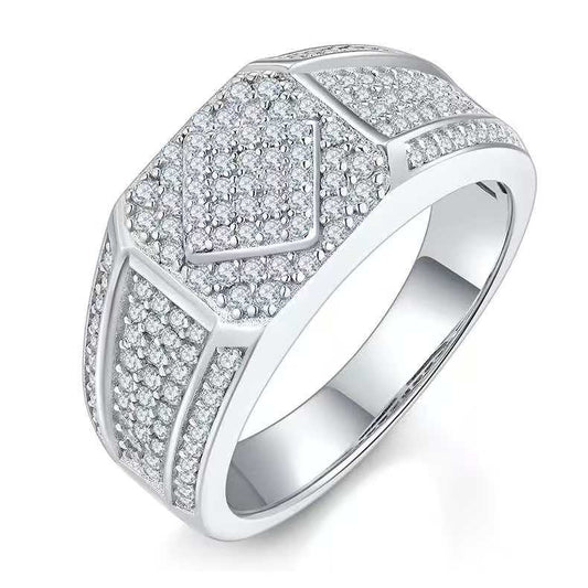 0.94ct Round Mossanite Men Ring |18K White Gold-Plated S925 Silver, Custom Available