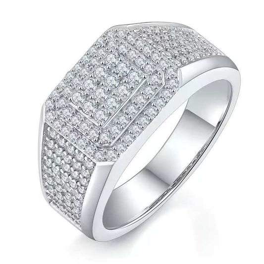 0.84CT Round Mossanite Men Ring |18K White Gold-Plated S925 Silver, Custom Available