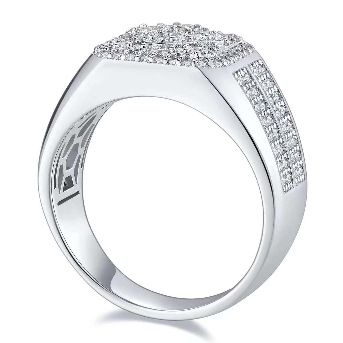 1CT Round Mossanite Men Ring |18K White Gold-Plated S925 Silver, Custom Available