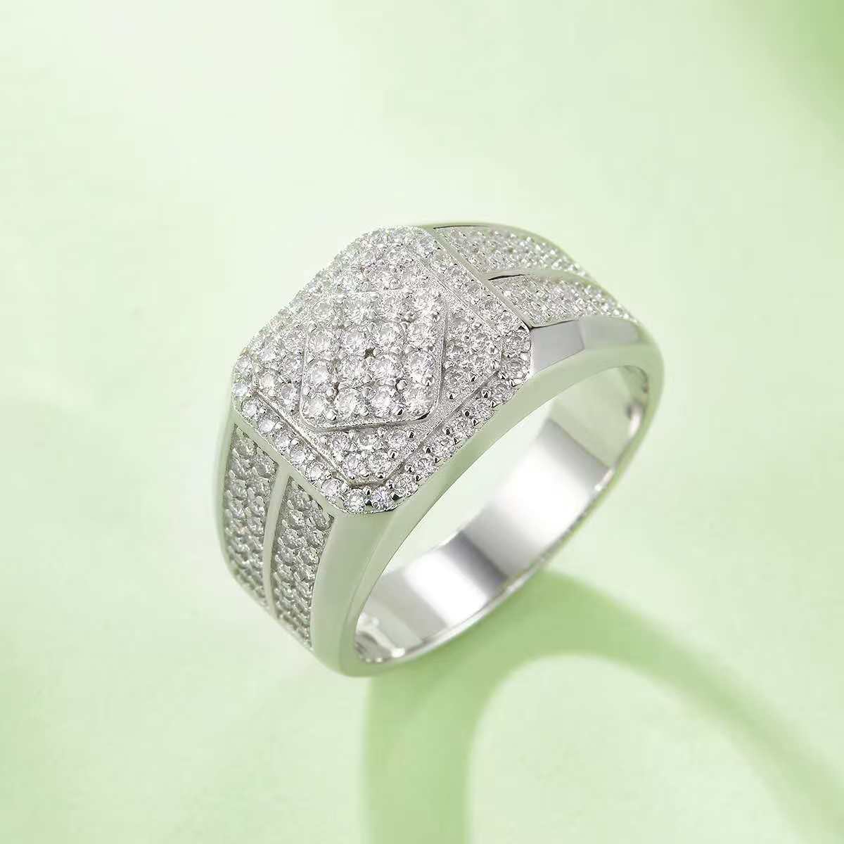 1CT Round Mossanite Men Ring |18K White Gold-Plated S925 Silver, Custom Available
