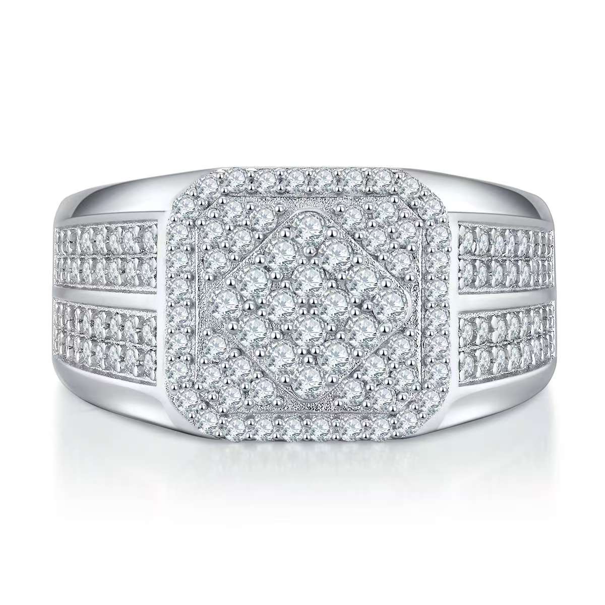 1CT Round Mossanite Men Ring |18K White Gold-Plated S925 Silver, Custom Available