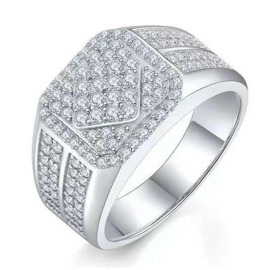 1CT Round Mossanite Men Ring |18K White Gold-Plated S925 Silver, Custom Available