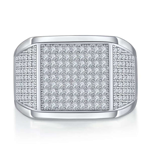 3Ct 9mm Round Mossanite Men Ring |18K White Gold-Plated S925 Silver, Custom Available