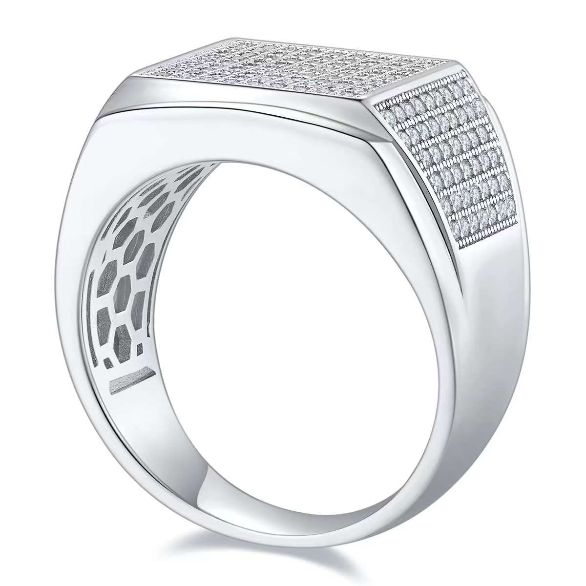 3Ct 9mm Round Mossanite Men Ring |18K White Gold-Plated S925 Silver, Custom Available