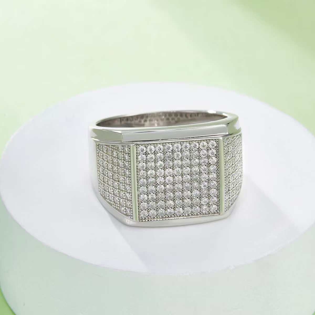3Ct 9mm Round Mossanite Men Ring |18K White Gold-Plated S925 Silver, Custom Available