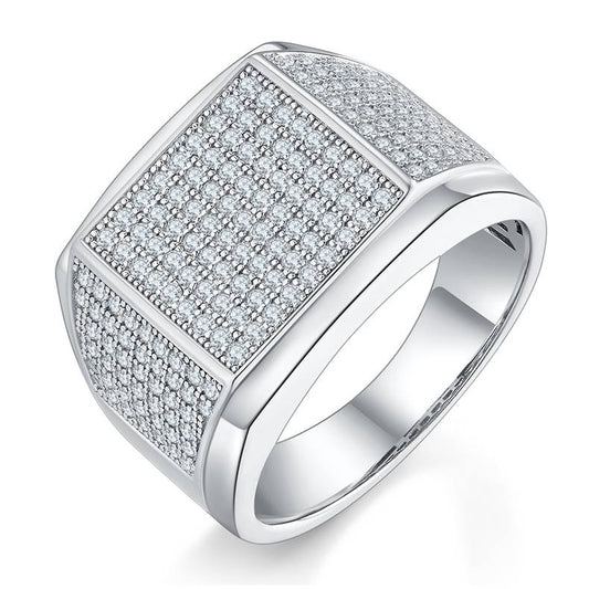 3Ct 9mm Round Mossanite Men Ring |18K White Gold-Plated S925 Silver, Custom Available