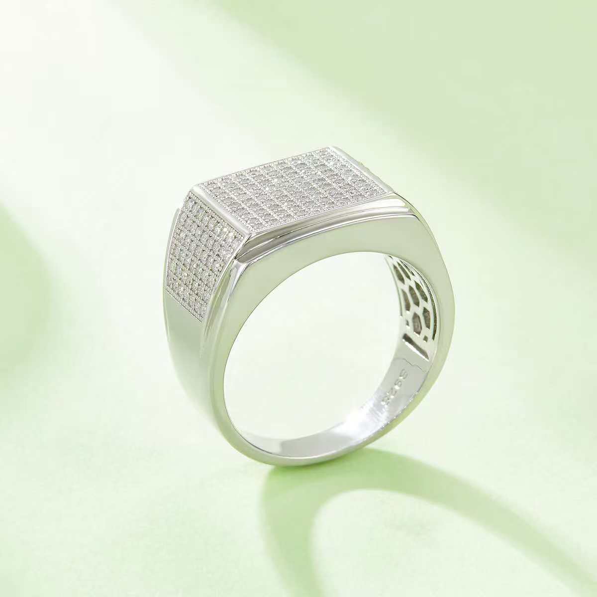 3Ct 9mm Round Mossanite Men Ring |18K White Gold-Plated S925 Silver, Custom Available