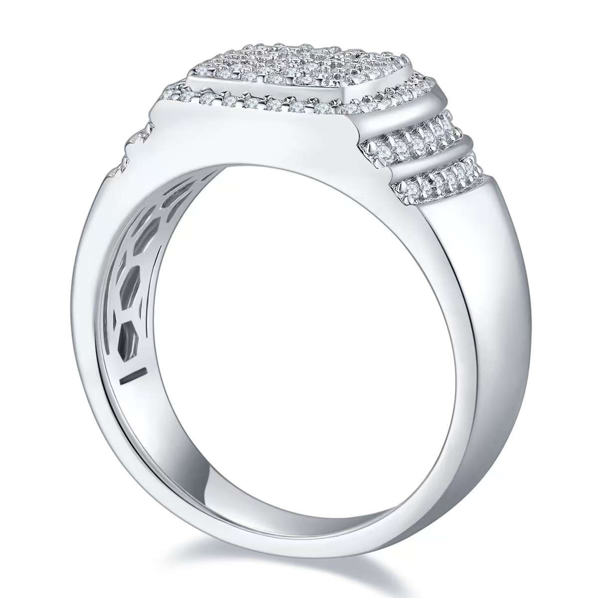 0.82ct Round Mossanite Men Ring |18K White Gold-Plated S925 Silver, Custom Available