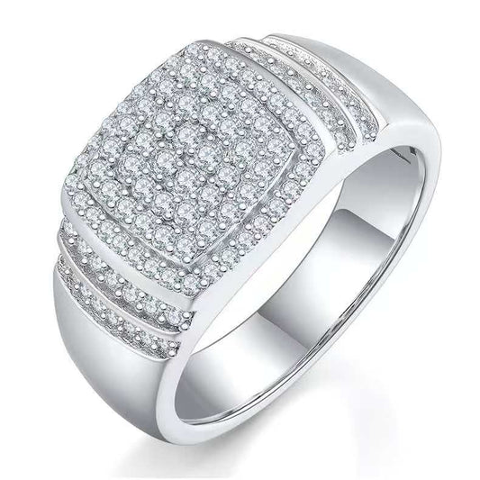 0.82ct Round Mossanite Men Ring |18K White Gold-Plated S925 Silver, Custom Available