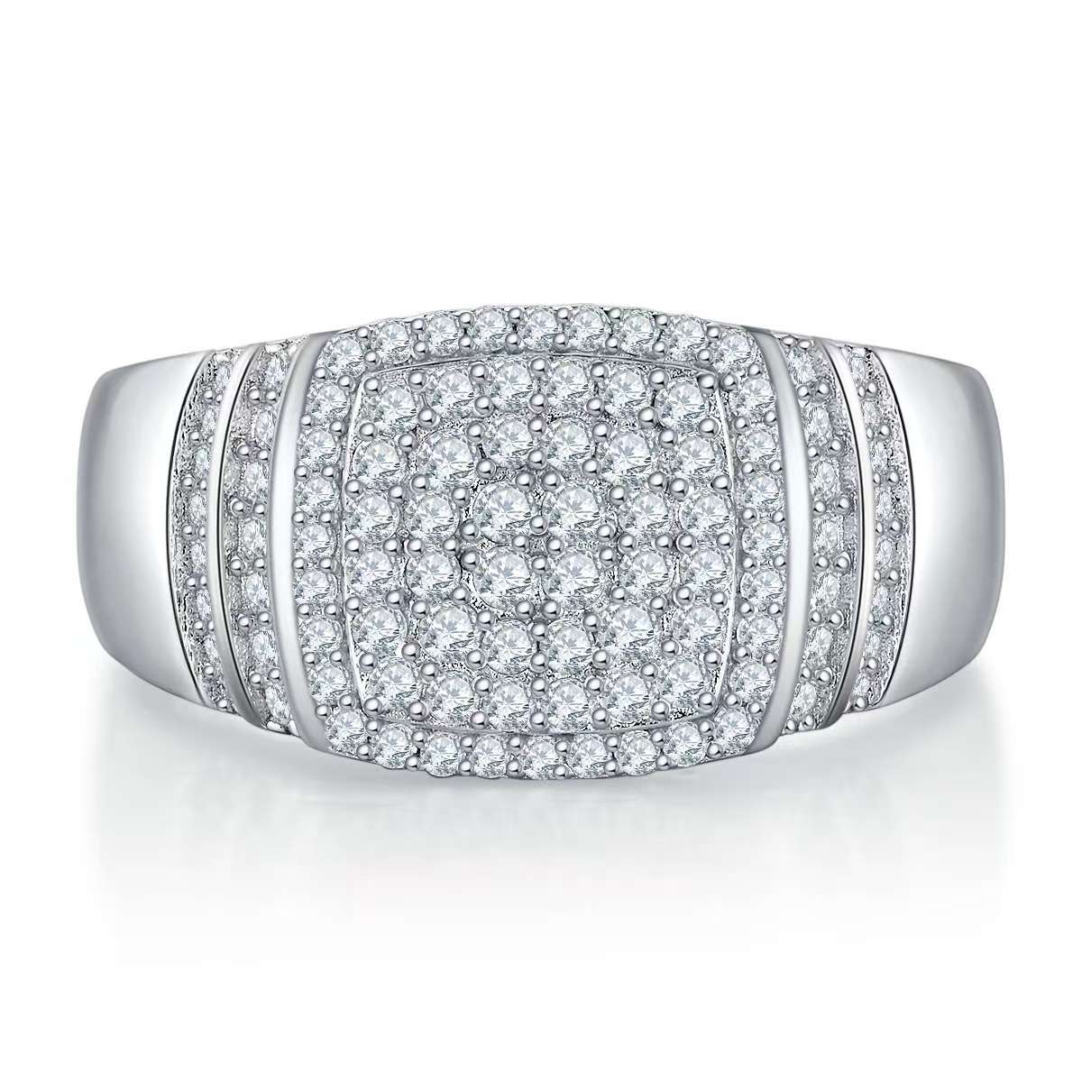 0.82ct Round Mossanite Men Ring |18K White Gold-Plated S925 Silver, Custom Available