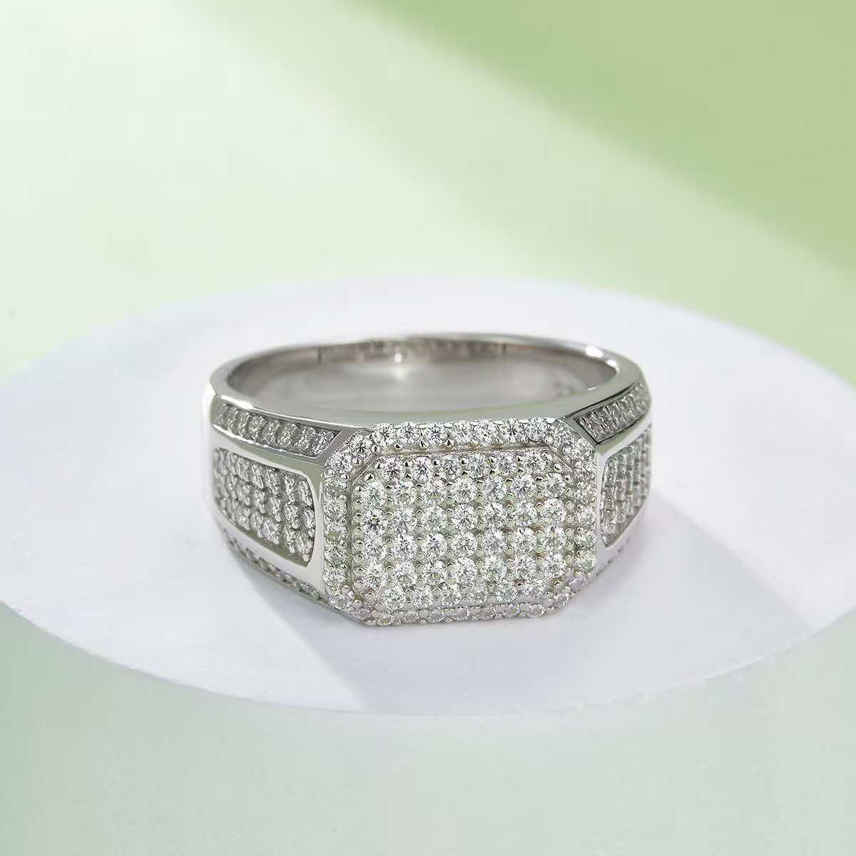 1.2Ct Round Mossanite Men Ring |18K White Gold-Plated S925 Silver, Custom Available