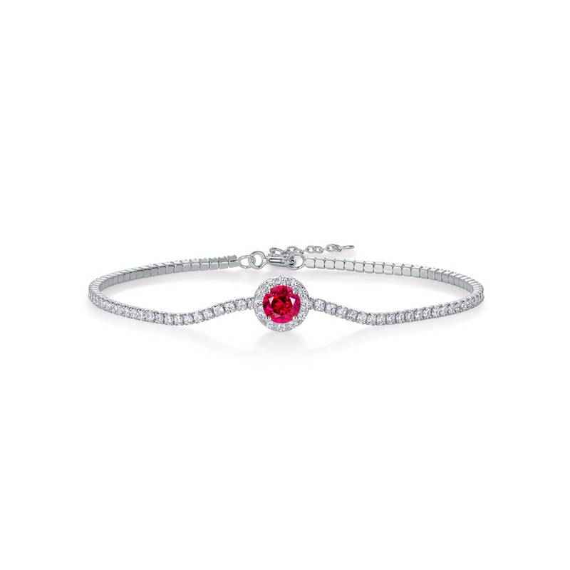 5.0 Round Lab Ruby Bracelet | White Gold-Plated S925 Silver, Custom Available