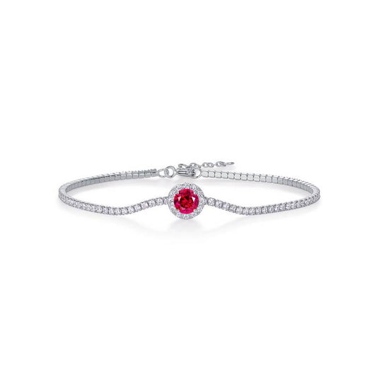 5.0 Round Lab Ruby Bracelet | White Gold-Plated S925 Silver, Custom Available