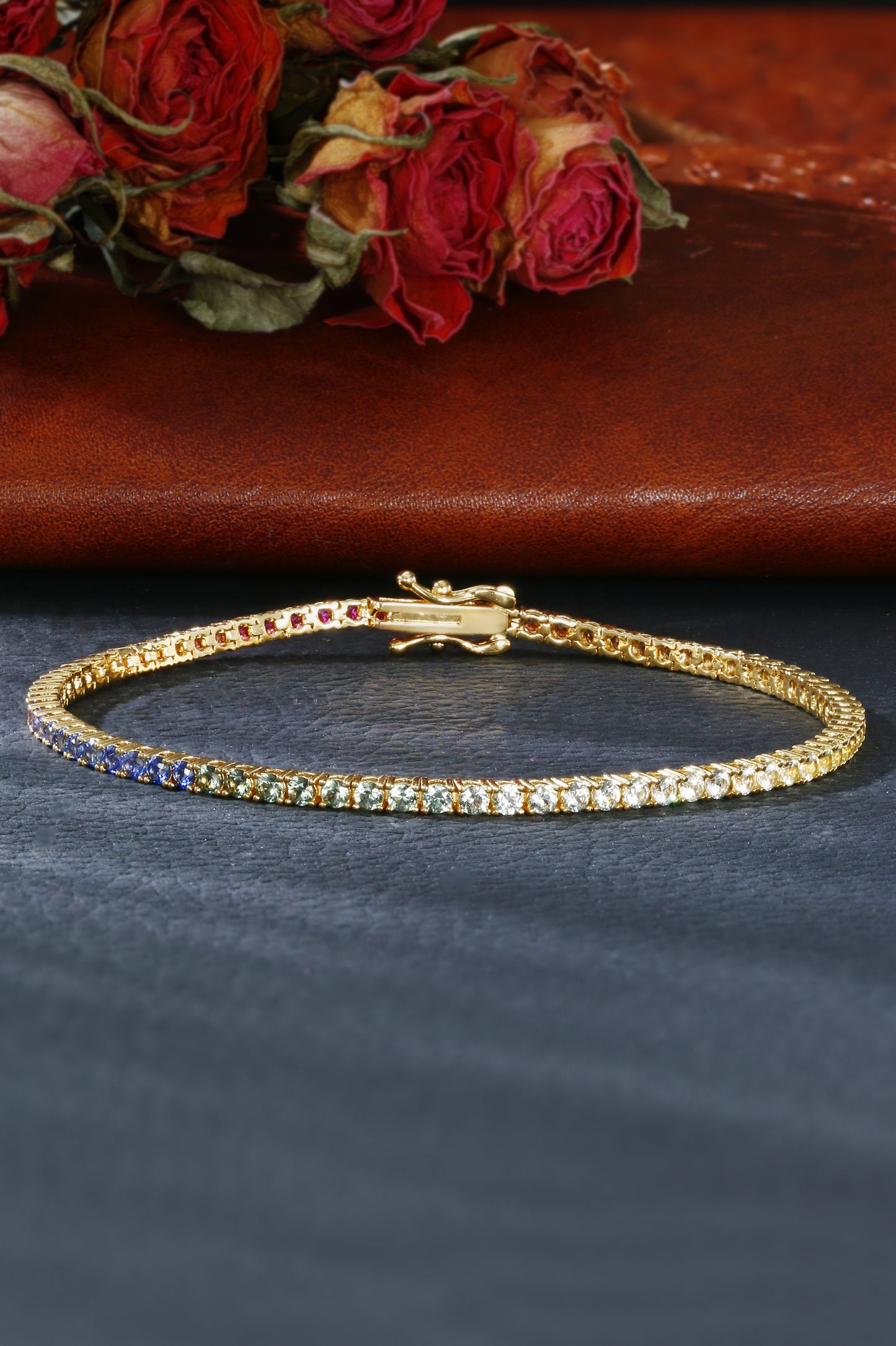 2mm Rainbow Corundum Tennis Bracelet | 18K Gold-Plated S925 Silver, Custom Available