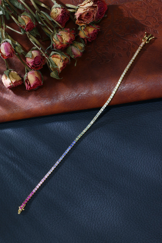 2mm Rainbow Corundum Tennis Bracelet | 18K Gold-Plated S925 Silver, Custom Available