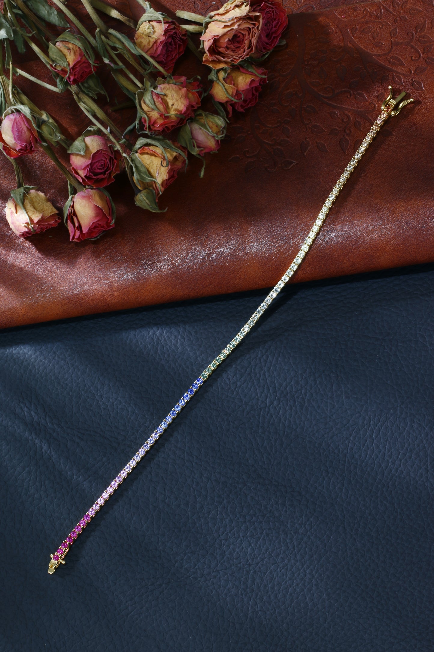 4MM Rainbow Corundum Tennis Bracelet | 18K Gold-Plated S925 Silver, Custom Available
