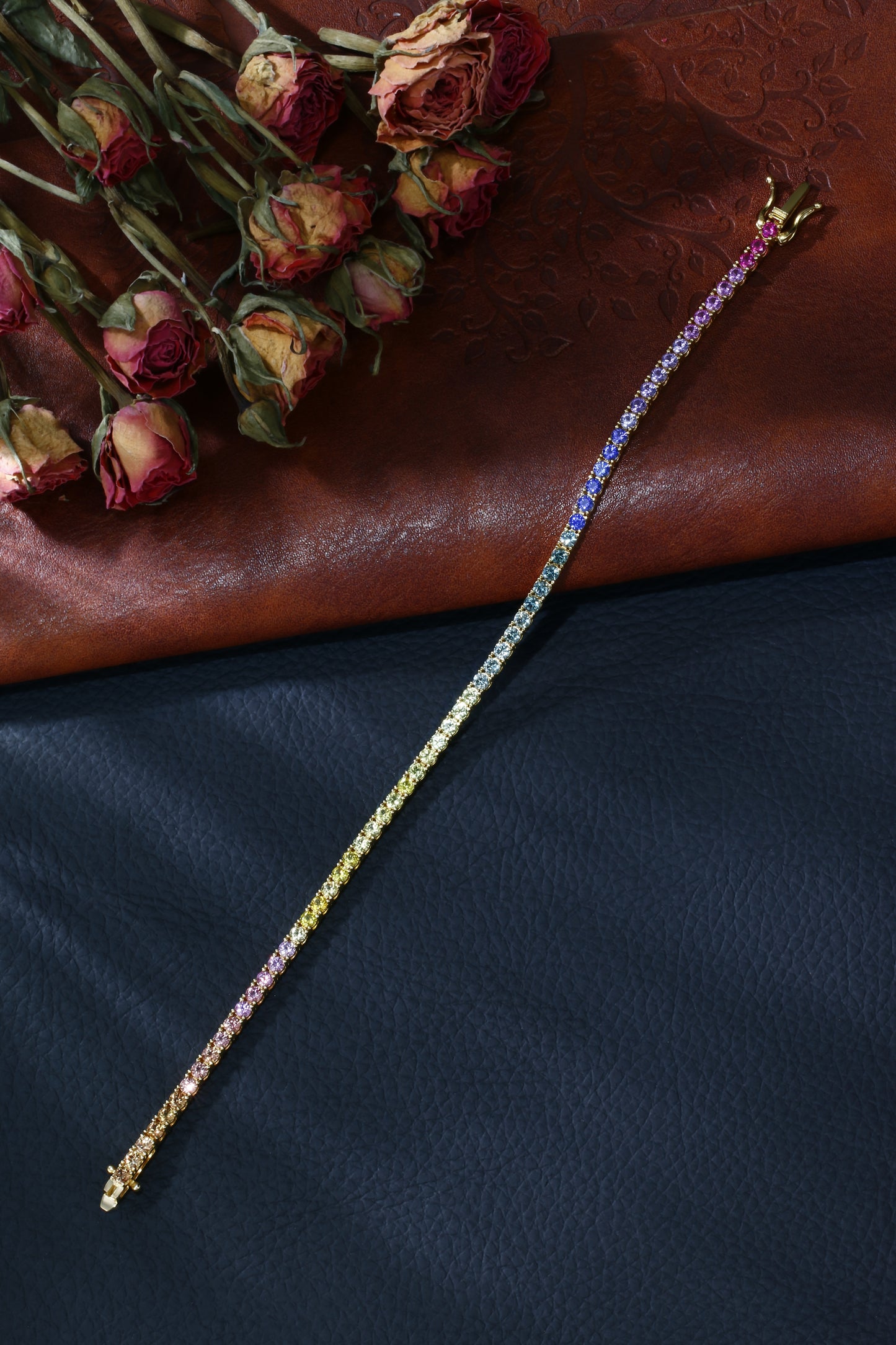 2.5mm Rainbow Corundum Tennis Bracelet | 18K Gold-Plated S925 Silver, Custom Available