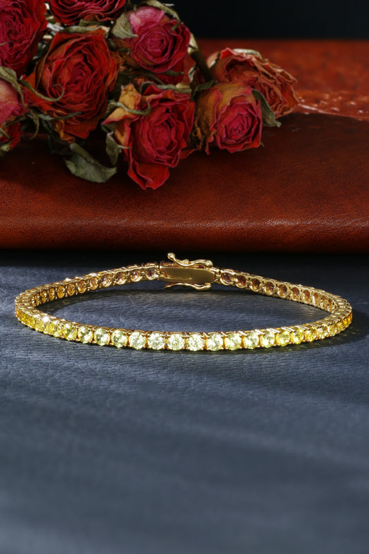 3mm Rainbow Corundum Tennis Bracelet | 18K Gold-Plated S925 Silver, Custom Available