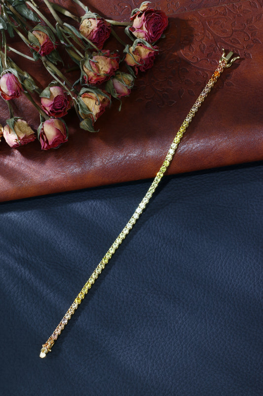 3mm Rainbow Corundum Tennis Bracelet | 18K Gold-Plated S925 Silver, Custom Available