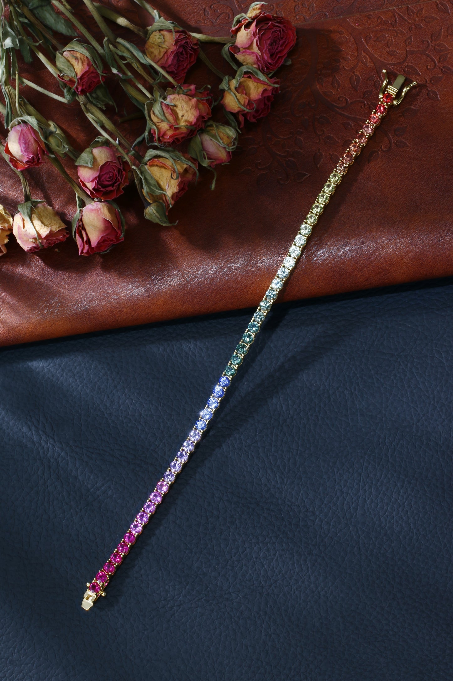 3.5mm Rainbow Corundum Tennis Bracelet | 18K Gold-Plated S925 Silver, Custom Available