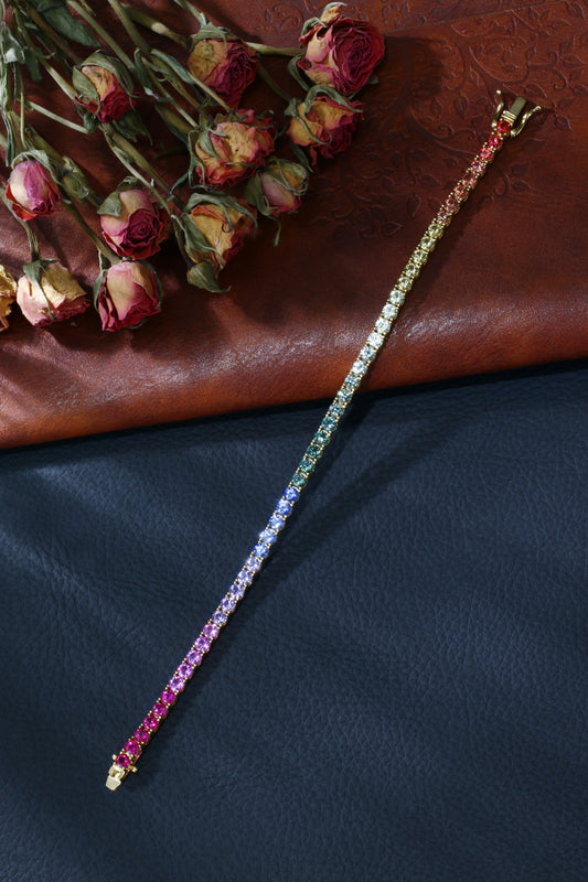 3.5mm Rainbow Corundum Tennis Bracelet | 18K Gold-Plated S925 Silver, Custom Available