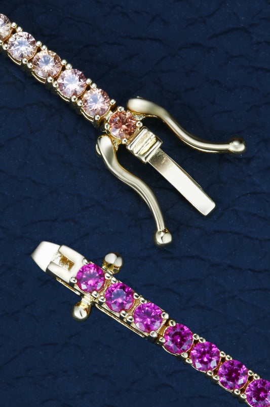 3.5mm Rainbow Corundum Tennis Bracelet | 18K Gold-Plated S925 Silver, Custom Available