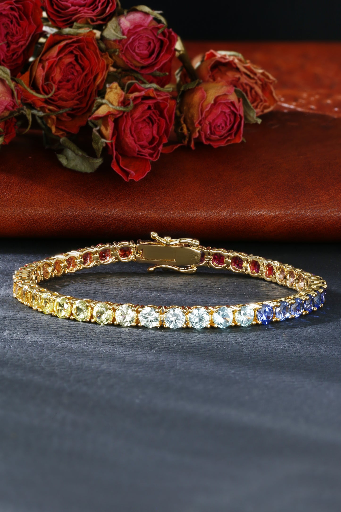 4MM Rainbow Corundum Tennis Bracelet | 18K Gold-Plated S925 Silver, Custom Available