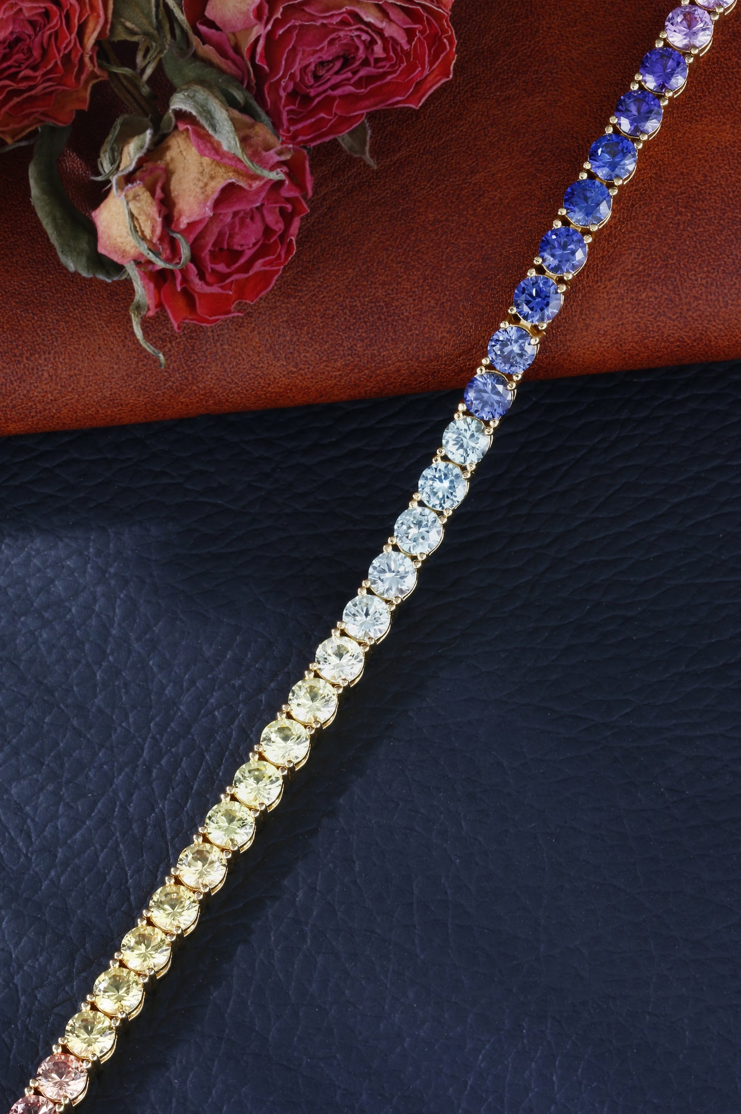 4MM Rainbow Corundum Tennis Bracelet | 18K Gold-Plated S925 Silver, Custom Available