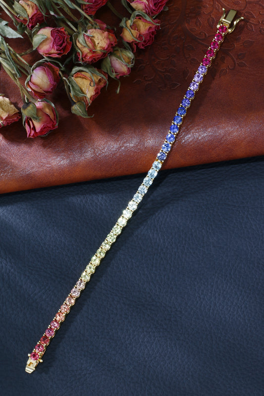 4MM Rainbow Corundum Tennis Bracelet | 18K Gold-Plated S925 Silver, Custom Available