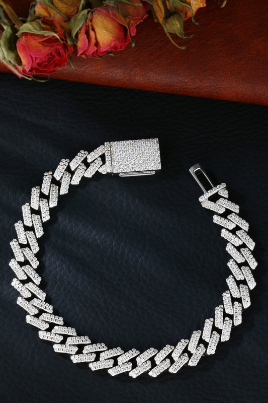 Mossanite Cuban Link Bracelet | 18K White Gold-Plated S925 Silver, Custom Available