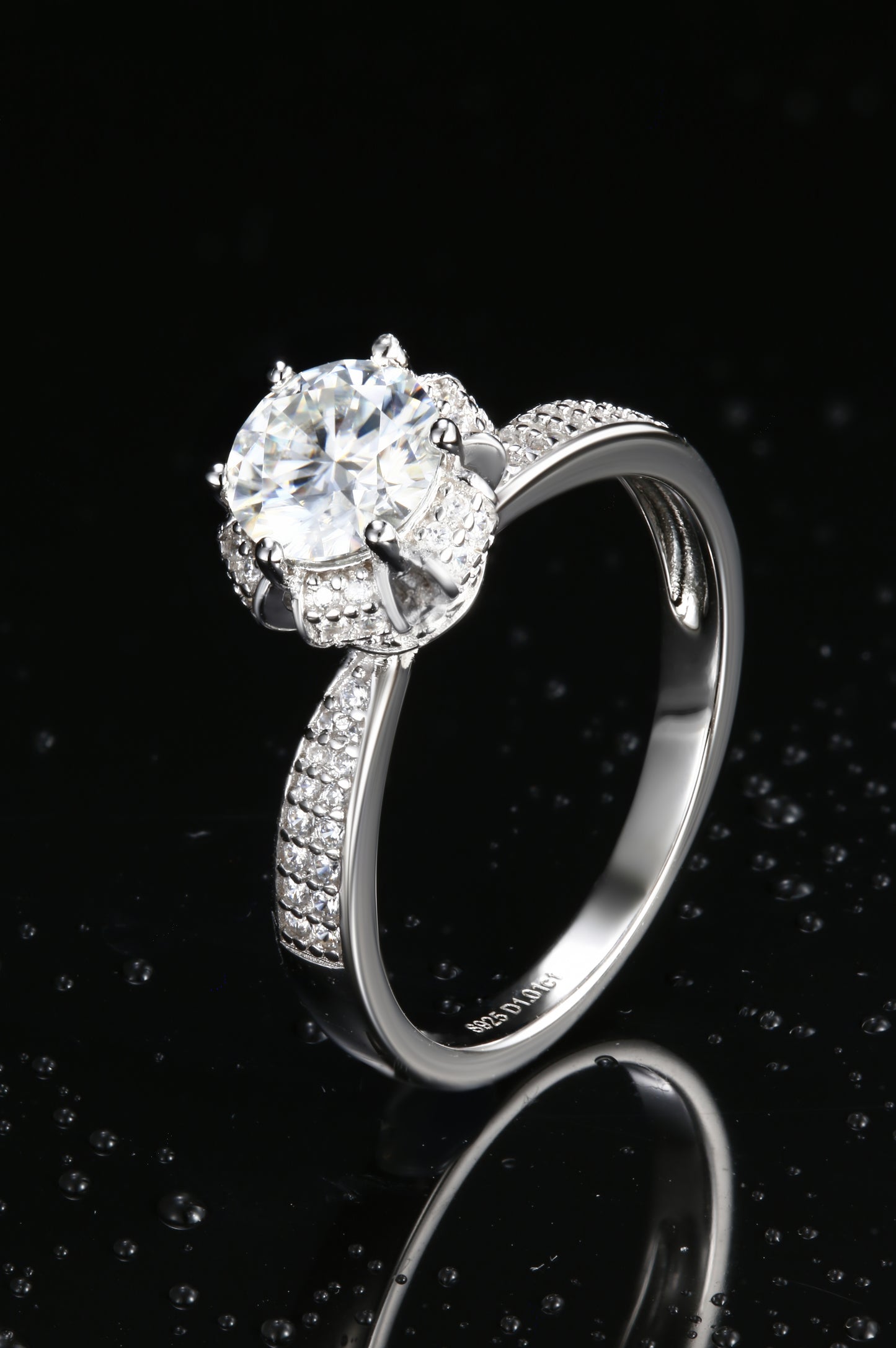 1ct Round Mossanite Women Ring | White Gold-Plated S925 Ring, Custom Available