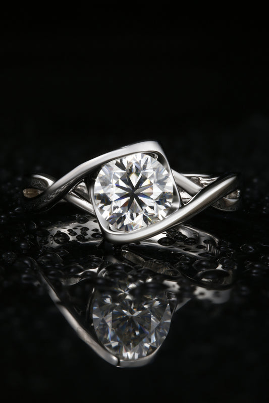 1ct Round Mossanite Women Ring | White Gold-Plated S925 Ring, Custom Available