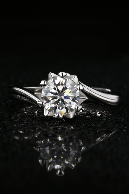 1ct Round Mossanite Women Ring | White Gold-Plated S925 Ring, Custom Available