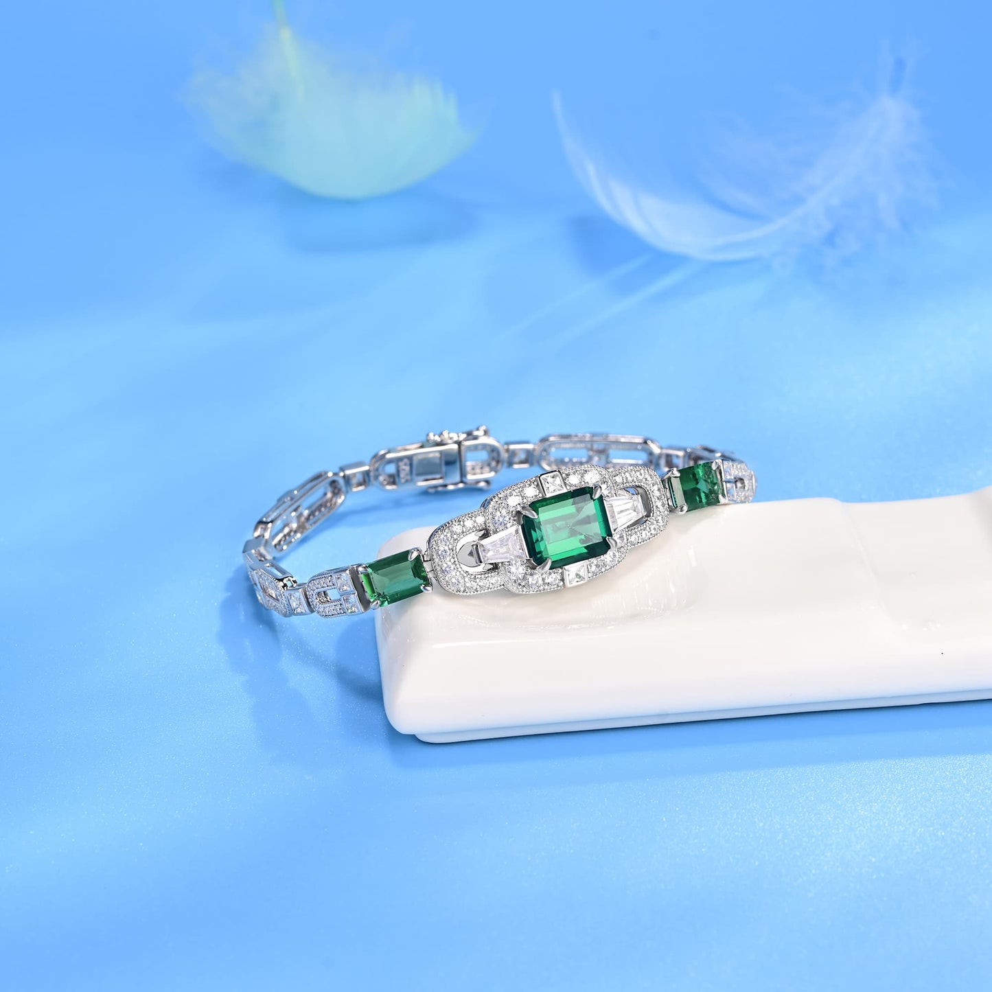 3.75 Ct Emerald Cut Lab Emerald Bracelet| Rhodium-Plated S925 Silver, Custom Available
