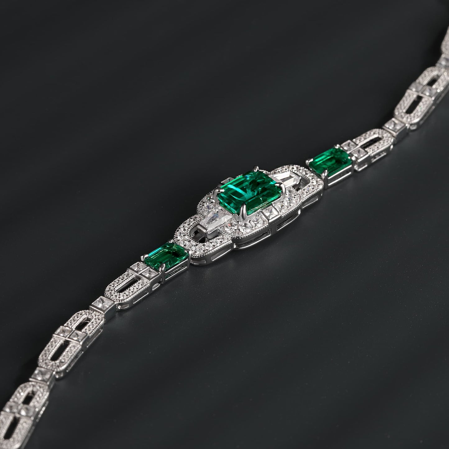 3.75 Ct Emerald Cut Lab Emerald Bracelet| Rhodium-Plated S925 Silver, Custom Available