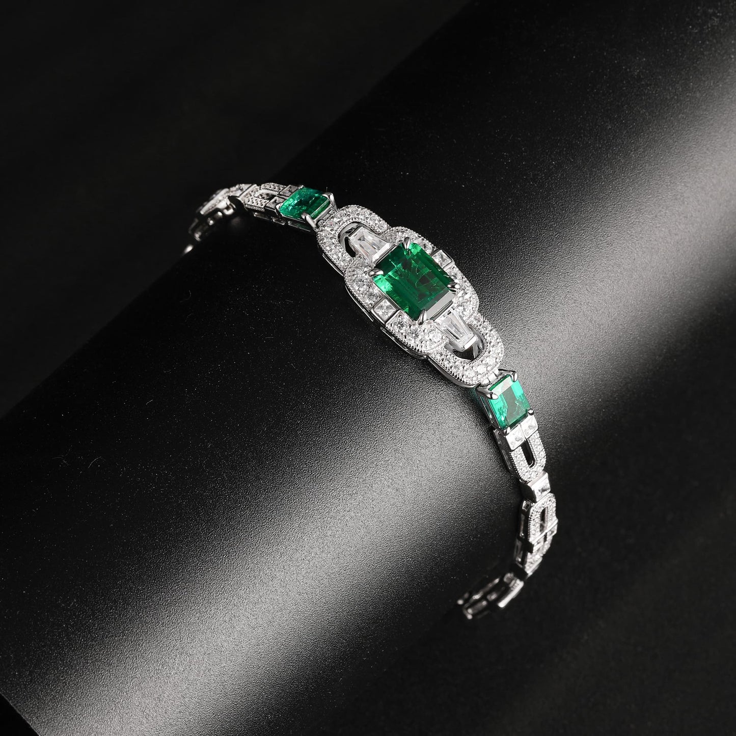 3.75 Ct Emerald Cut Lab Emerald Bracelet| Rhodium-Plated S925 Silver, Custom Available