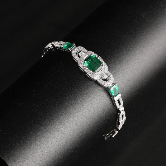 3.75 Ct Emerald Cut Lab Emerald Bracelet| Rhodium-Plated S925 Silver, Custom Available