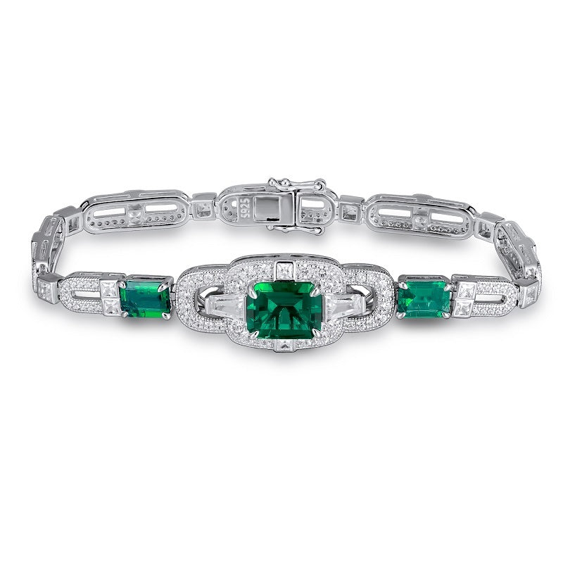 3.75 Ct Emerald Cut Lab Emerald Bracelet| Rhodium-Plated S925 Silver, Custom Available