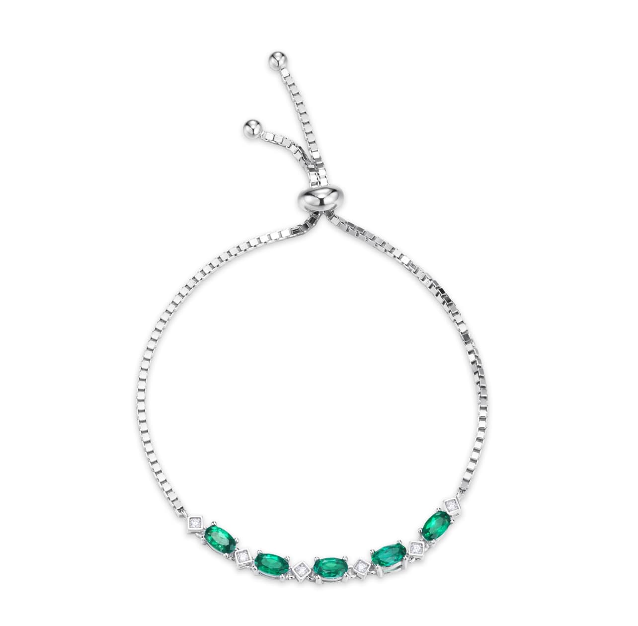 3*5MM 0.9 Ct Oval Lab Emerald Bracelet| Rhodium-Plated S925 Silver, Custom Available