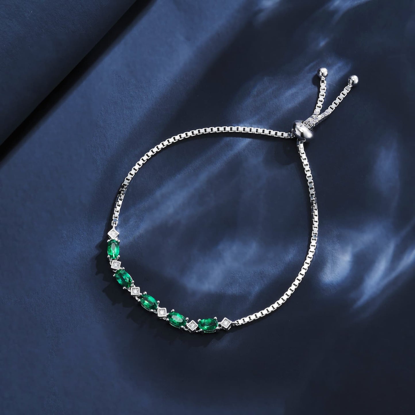 3*5MM 0.9 Ct Oval Lab Emerald Bracelet| Rhodium-Plated S925 Silver, Custom Available