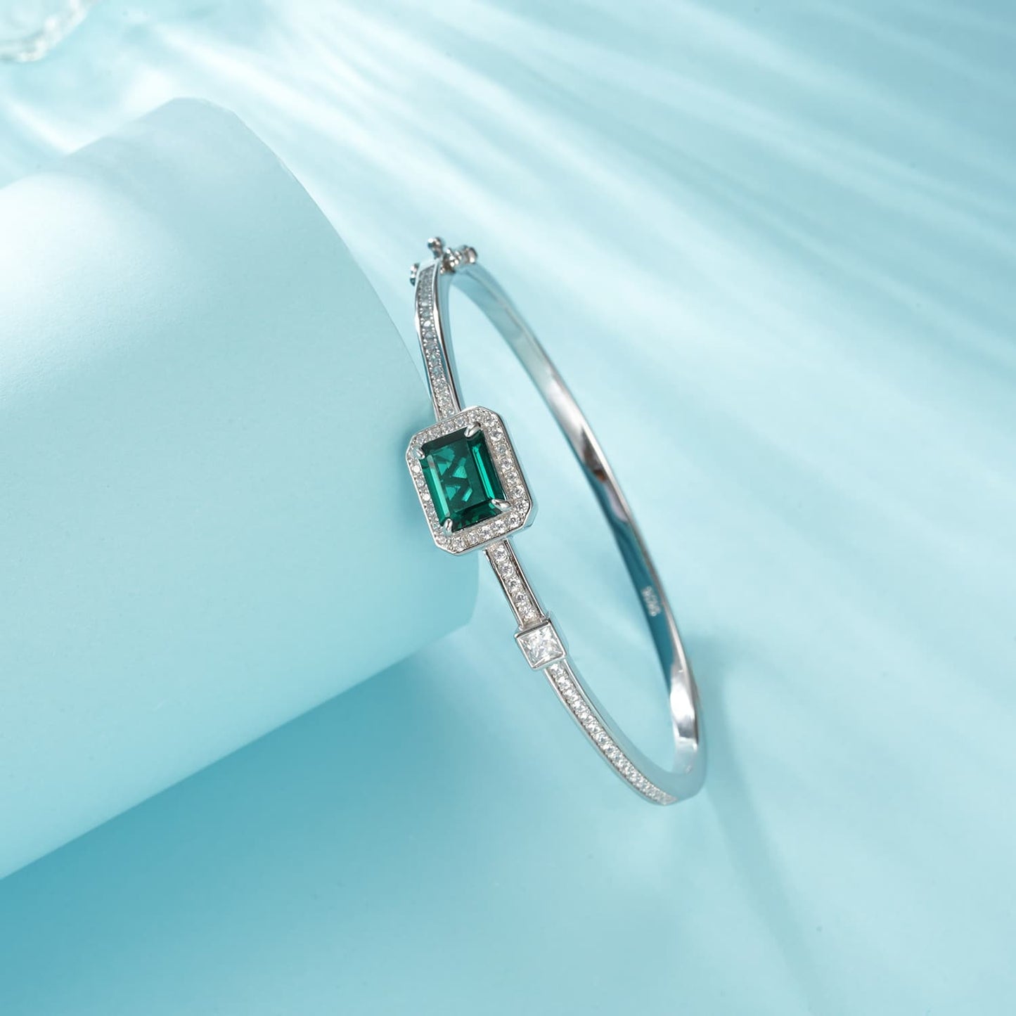 2.03 Ct Emerald Cut Lab Emerald Bracelet | Rhodium-Plated S925 Silver, Custom Available