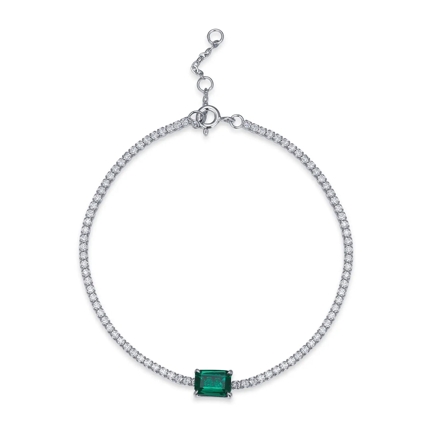 0.77 Ct Rectangular Emerald Cut Lab Emerald Bracelet| Rhodium-Plated S925 Silver, Custom Available