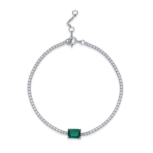 0.77 Ct Rectangular Emerald Cut Lab Emerald Bracelet| Rhodium-Plated S925 Silver, Custom Available