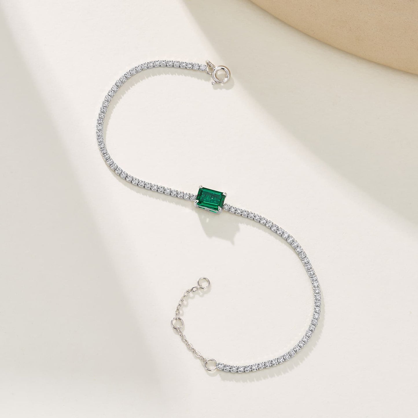 0.77 Ct Rectangular Emerald Cut Lab Emerald Bracelet| Rhodium-Plated S925 Silver, Custom Available