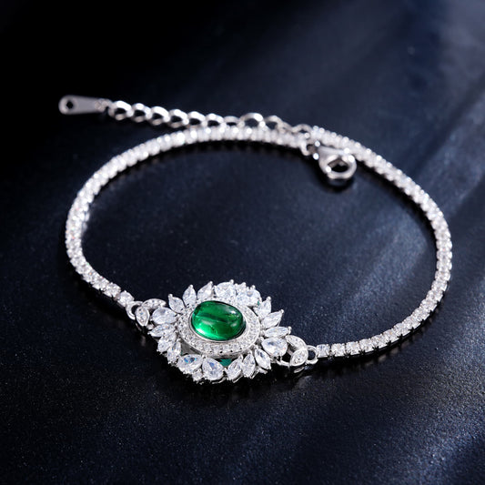 7*9 2.5 Ct Oval Lab Emerald Bracelet | Rhodium-Plated S925 Silver, Custom Available