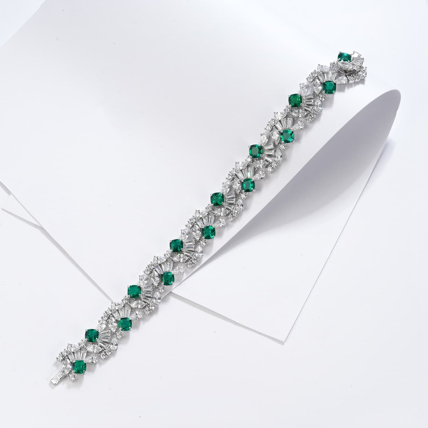 Cushion Lab Emerald Bracelet| Rhodium-Plated S925 Silver, Custom Available