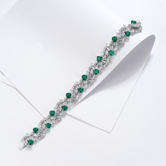 Cushion Lab Emerald Bracelet| Rhodium-Plated S925 Silver, Custom Available