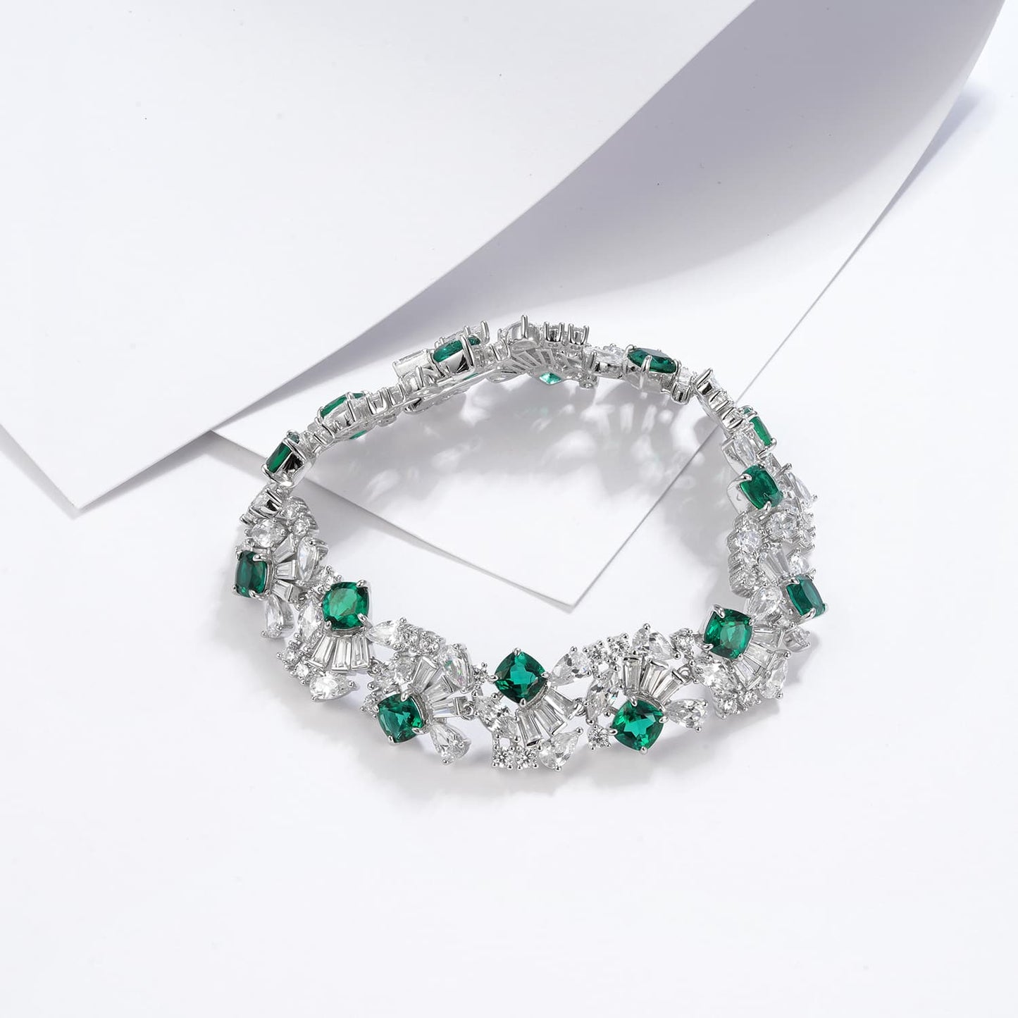 Cushion Lab Emerald Bracelet| Rhodium-Plated S925 Silver, Custom Available